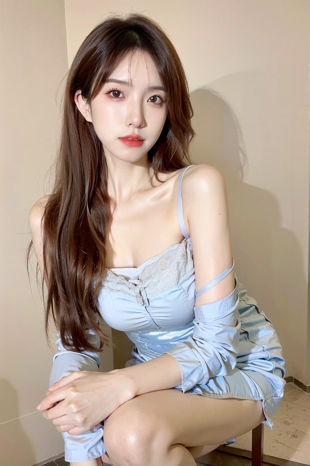 (Highly detailed CG Unity 8k wallpaper), (巨作), (Best quality), (Super detail), (best illustration), (Best Shadow), (Photorealistic:1.1),(PureErosFace_V1:0.5),(taiwanese cute girl),(Taiwanese Sexy Woman),,Real human skin, Lens flare, Shade, Backlight,(Depth of field),(Natural light), filmgrain,((A girl with))),ultra high def,(Detailed eyes:1.4),Brown eyes, Seductive smile,kawaii,(Solo Focus),(Black hair),((Princess Cut Long Hair, Low Braided Ponytail))(Chinese Hair Accessories)))(See-Through Grey Hansou),(See-Through Gray Chinese Tan Costume Cloak)))((( Huge and drooping breasts)), (((Cowboy shot)), (Close-up) Blurred background, 18 years old, (((solo)), (Shiny skin), cutea, wearing a diamond necklace, (watching the audience), (Look at the front), (smile512:0.1), (Night), (Big)), (no make up), , (wet), (full of sweat), open mouth with, (squinting: 0.5), (Show pubic hair), ((small areolae)),