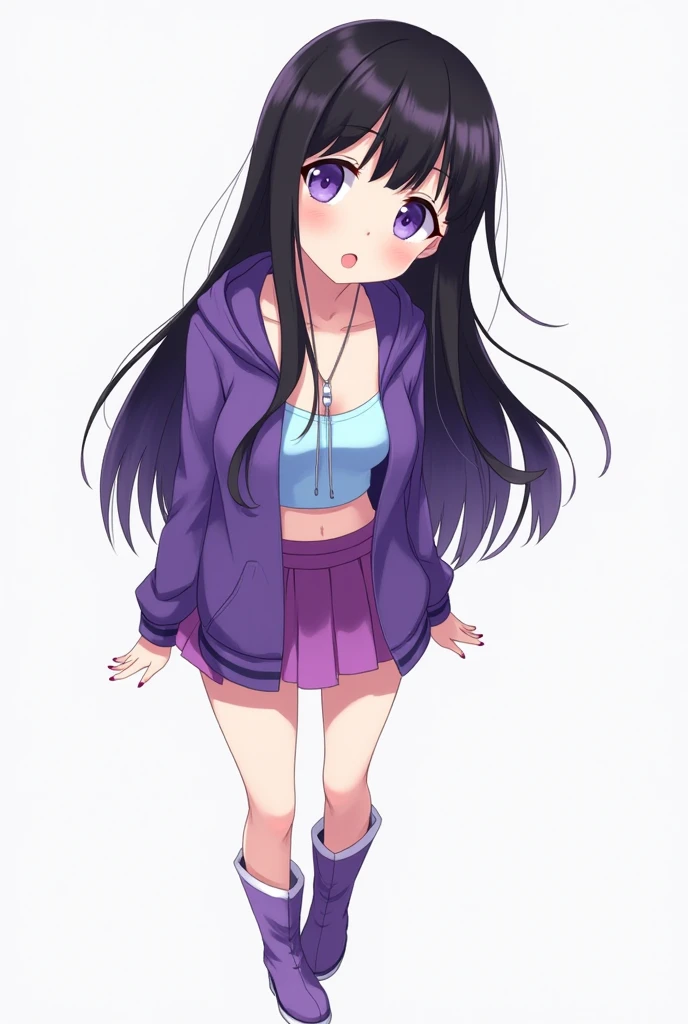 (masterpiece), long hair, dark-blue hair, blue eyes, beanie, sleeveless shirt, pink scarf, pink skirt, pink boots, hair ornament, from above, spread legs, white panties, cameltoe, upskirt,