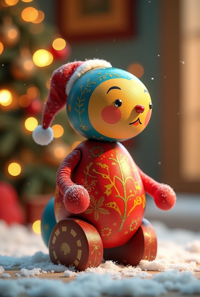wooden toy painted in primary colors for Christmas