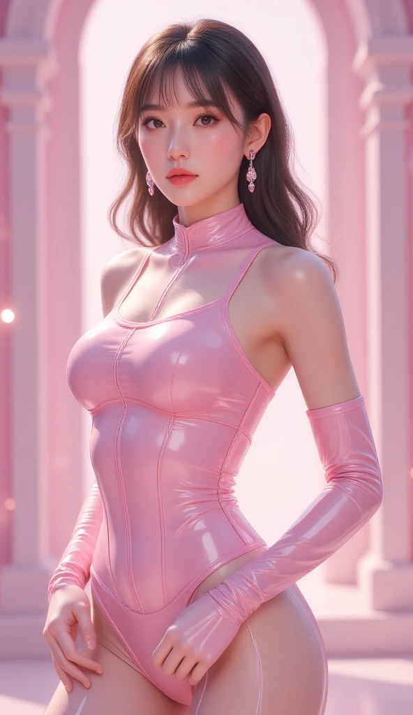 (Highest quality,masterpiece:1.3,Ultra-high resolution,),(Very detailedな),(Photorealistic:1.4,RAW shooting),(Shiny latex:1.5),(Pink Bunny Girl:1.5),(Fits perfectly to the body),(Finely textured fishnet stockings),Ultra-Realistic Capture,Very detailed,High resolution 16K human skin closeup。 Natural skin texture、,Pores、、、It must be detailed enough to be easily identifiable。 Skin tone is even and healthy looking。 Use natural light and color,pub,1 Girl,Japanese,18-year-old,cute,Black-haired,ponytail,Big Breasts,smile,(from the front:1.1),slouch,Show off your cleavage,Seduce customers,Cowboy Shot,