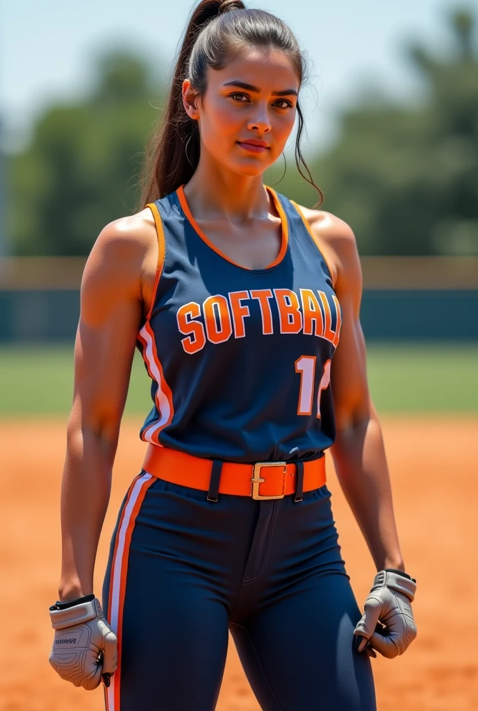 Jessica Alba, 1girl, full body, masterpiece, best quality, 8k, detailed skin texture, athletic muscular physique, visible prominent veins, medium breasts, wearing tight Dodgers uniform, beautiful detailed face, intricate details, ultra detailed, a beautiful girl, brown eyes, brunette hair in a ponytail, 3D character, holding baseball bat