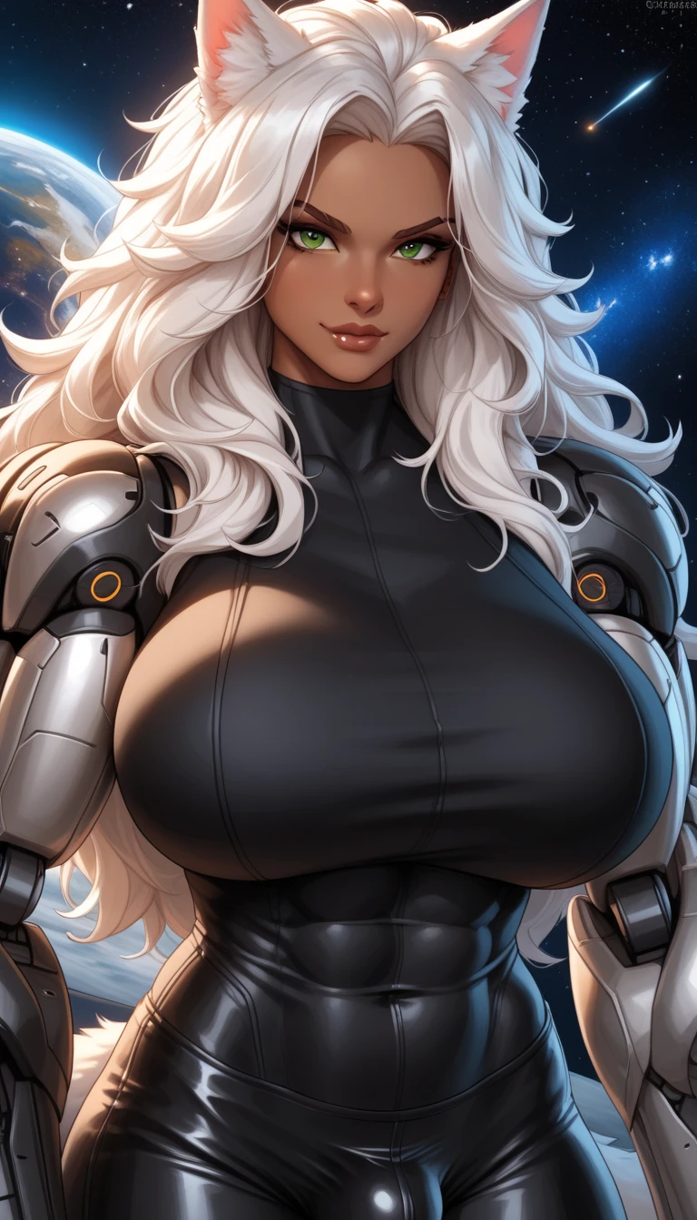 (((sem roupa, corpo inteiro))), Ilustra uma linda mulher, gigantic chest exposed, cabelos azuis, pele morena, armadura cortada, scenery of a science fiction ship, ((sem roupa))