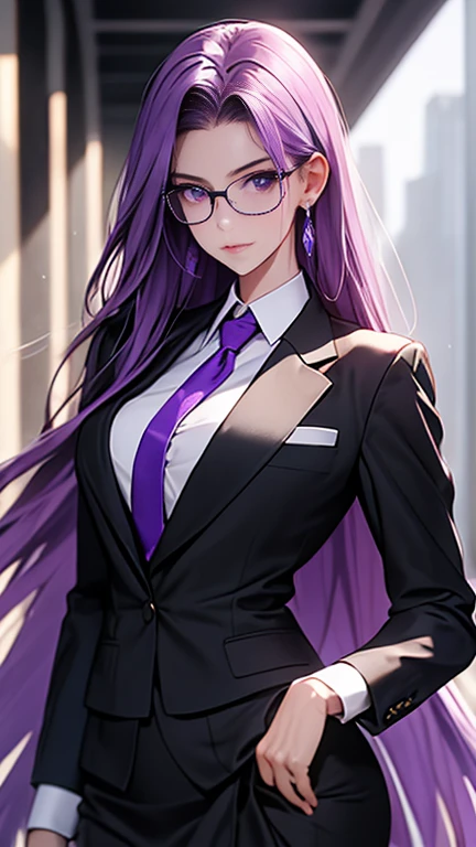 highest quality,masterpiece,High resolution,only,{Black business suit:1.40},{tie:1.20},{White gloves:1.15},{ White shirt:1.10}, {Black Skirt:1.15}, good looking, {Medusa_FGO:1.15}, length_hair, purple_hair, very_length_hair, purple_eye, chest, big_chest
