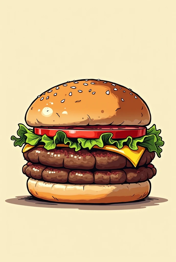 I want a comic burger, like anime, Without a face or eyes, A hamburger and that's it, but like a comic but without an expensive meal, Make it look delicious and super appetizing