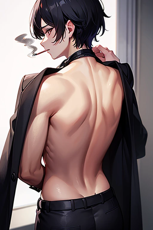 (masterpiece, Best Quality)) male character , 15 years, pale, white skin, dark black eyes, white hair , smooth and long , delgado, beautiful, black shorts close to the skin, Long black sleeveless T-shirt with close-to-skin collar, small breasts, small waist, taking his penis in his hand while masturbating, big penis, thick long, pose erotica, gasping while ejaculating