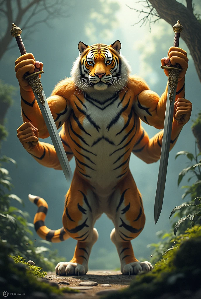 tiger holding a DonM5cy7h3 scythe, creascent blade,<lora:DonM5cy7h3-000006:0.8>