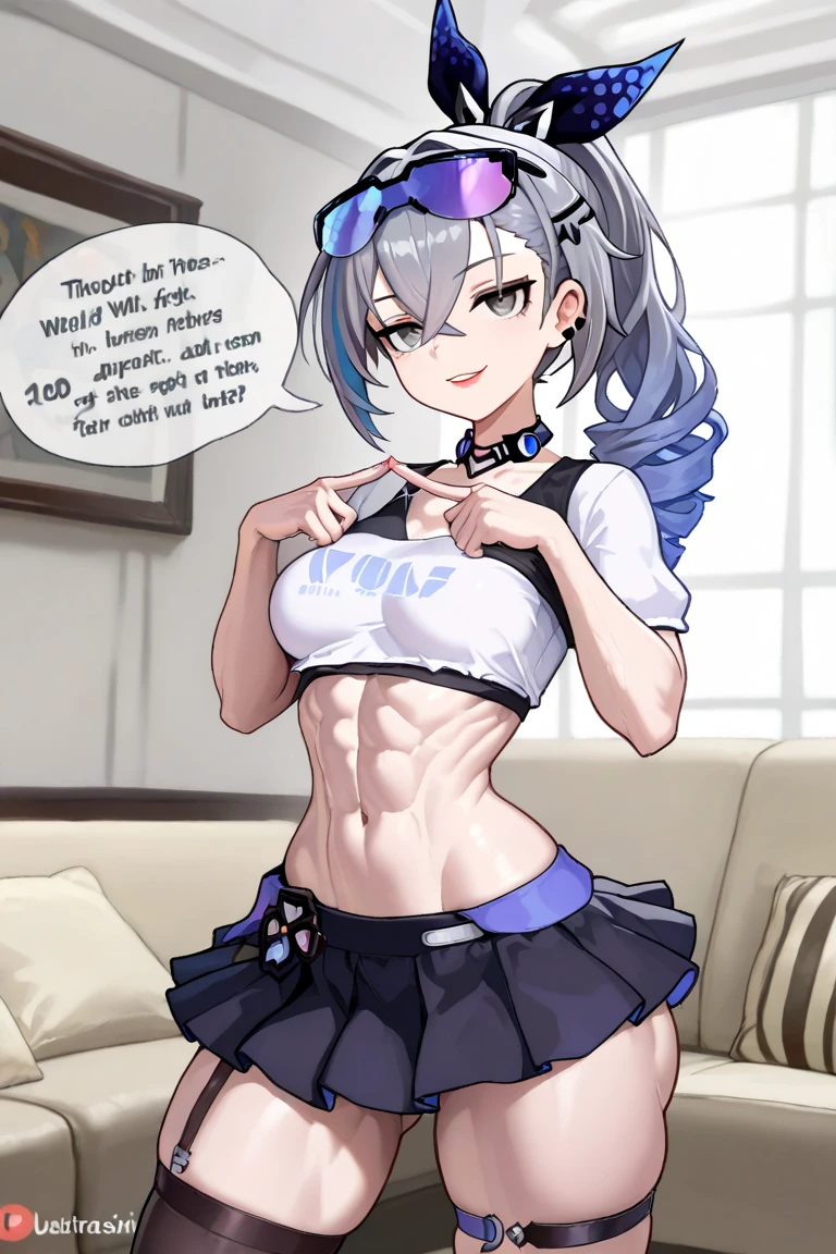 TopazV4, short hair, silver hair, multicolored hair, 1girl, blood, muscular_female, injury, blood_on_face, abs, breasts, clenched_hand, short_hair, solo, bloody_clothes, midriff, shorts, muscle, yellow_eyes, navel, orange_hair, cuts, standing, bloody_hands, large_breasts, bruise, short_shorts, artist_name, blood_splatter, from_below, looking_at_viewer, english_text, "RAW candid cinema, 16mm, color graded portra 400 film, remarkable color, ultra realistic, textured skin, remarkable detailed pupils, realistic dull skin noise, visible skin detail, skin fuzz, dry skin, shot with cinematic camera",