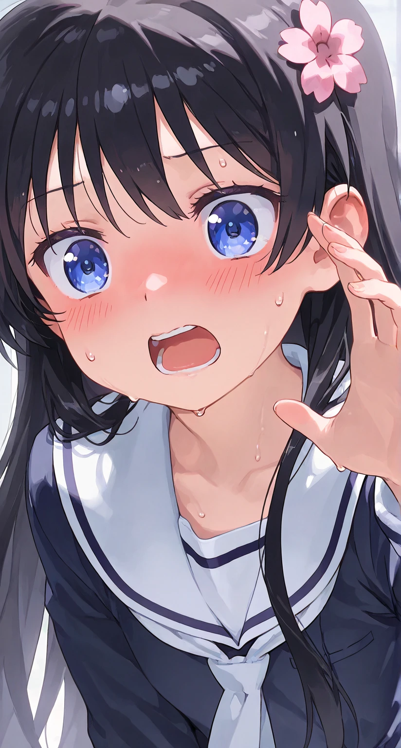 Adult women Black Hair 30 years old Get angry Irritated Anger Mark blush Are crying Heart shaped eyes saliva Facial Blazer uniform locker room Semen on hair Semen on cheek Hair in the mouth Cleavage bra Close-up of face