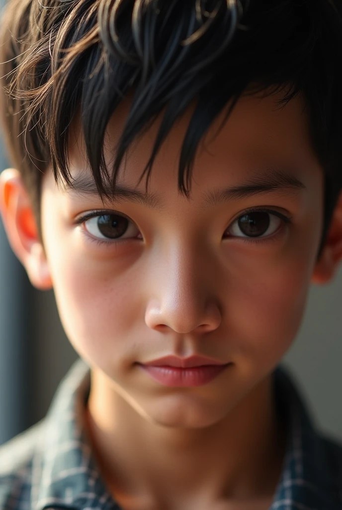Make this photo look realistic and detailed, there is a young boy with a white shirt, 5 years old man, detailed face of a asian boy, boy with neutral face, south east asian with round face, realistically rendered face, close up potrait, realistic portrait photo, realistic studio portrait, digital art portrait, closed up portrait, photo-realistic face, digital portrait, realistic portrait, potrait, young boy, very detailed potrait, realistic portrait photo, close up potrait, profile portrait, very detailed face, very realistic face, very perfected face, very detailed clothes, very realistic clothes, very perfected clothes