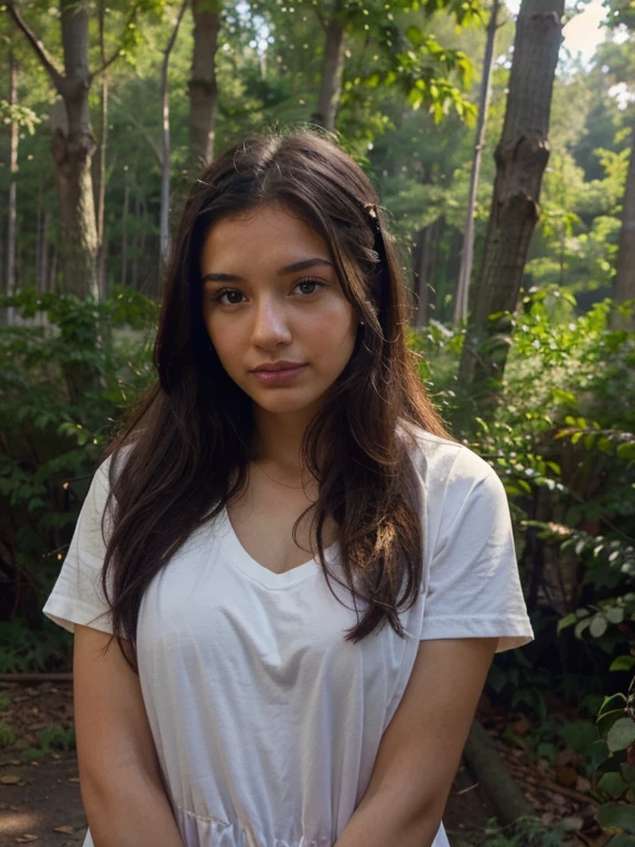 Girl, 20 Jahre alt, lange rote Haare, Sommersprossen, regnerischer Tag im Wald. Januar