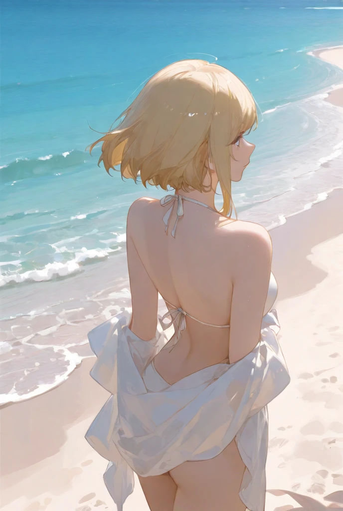 garota, de costas, pale skinned, olhos castanhos, ((don't show face)), Neck strap, ombros, Arms, white bra, Calcinha Branca, bunda grande, pernas grossas, coxa grossas, background scenery, na cozinha, janela, geladeira, tou, mesa, piso, cadeiras, stove