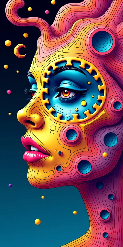 professional 3d model line art drawing breathtaking helios,geisha,eyes,mouth,teeth,psych,colorful .<lora:helios:1> . award-winning, professional, highly detailed . professional, sleek, modern, minimalist, graphic, line art, vector graphics . octane render, highly detailed, volumetric, dramatic lighting