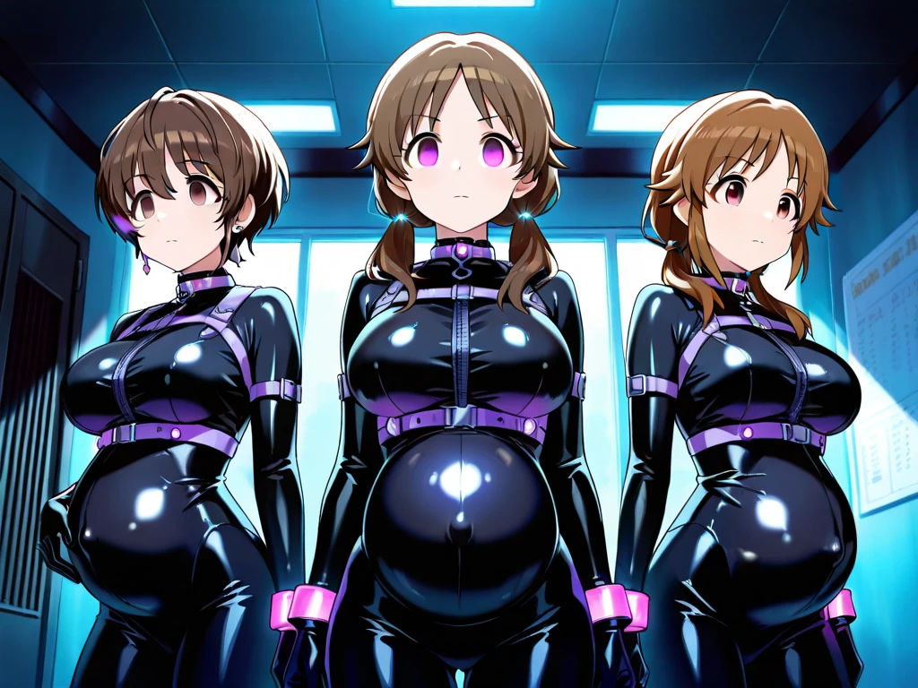 1 girl,Browsing Caution,Minami Kotori,(lovelive),clavicle, Absurd, brainwashing,Combatant, Hollow Eyes,((Purple glowing eyes 1.5)),  Huge breasts , Expressionless, Emotions are removed,(Black latex tight bodysuit),avert your eyes , whole body shape, ((Squat,Spread your legs, Put your arms behind your head)),(Highest quality、4K、8k、High resolution、Must have:1.2)、Very detailed、(reality、reality的です、reality的:1.37)、Ticker、Hyper HD、Studio Lighting、Ultra High Definition Paint、Sharp focus、Physically Based Rendering、Extreme Detail、Professional specifications、Vibrancy and color、Blurred、Sports portrait、landscape、Horror Style、Anime Big Tits、sf、photograph、Concept Artist、Five Fingers, Perfect body,  {{{masterpiece}}}, {{{Highest quality}}}, {{Very detailed}}, {shape}, {{Very delicate and beautiful}},Improved cost performance、All Roles、Canon 5D MK4でphotograph、photograph, 