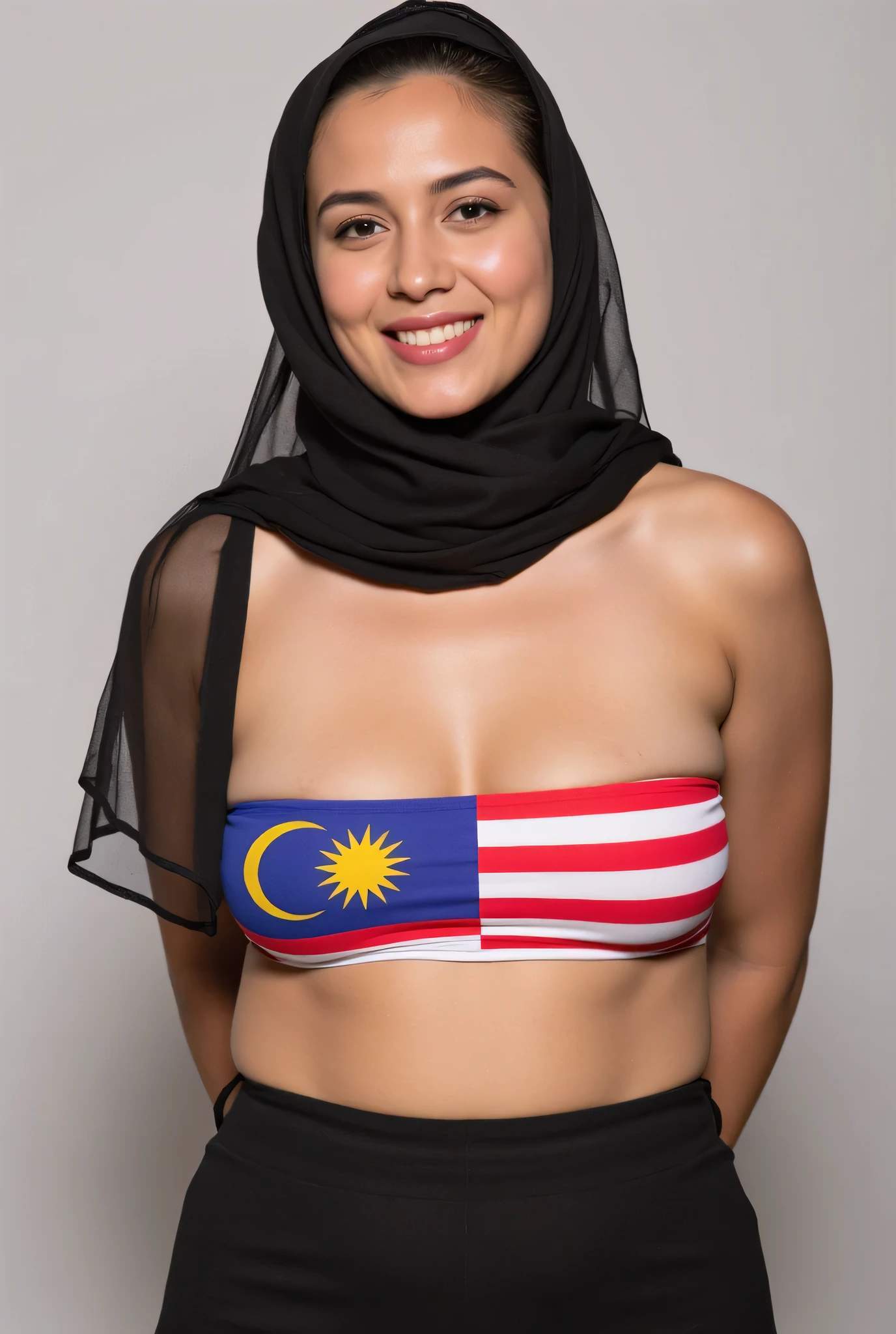 arafed asian woman in a bikini with a flag on her chest, close up half body shot, cindy avelino, mia khalifa, malaysian, help me, revealing clothes, philippines, an asian woman, looking from side, her belly button is exposed, half body shot, asian woman, natasha tan maciej kuciara, asian women, sie boob