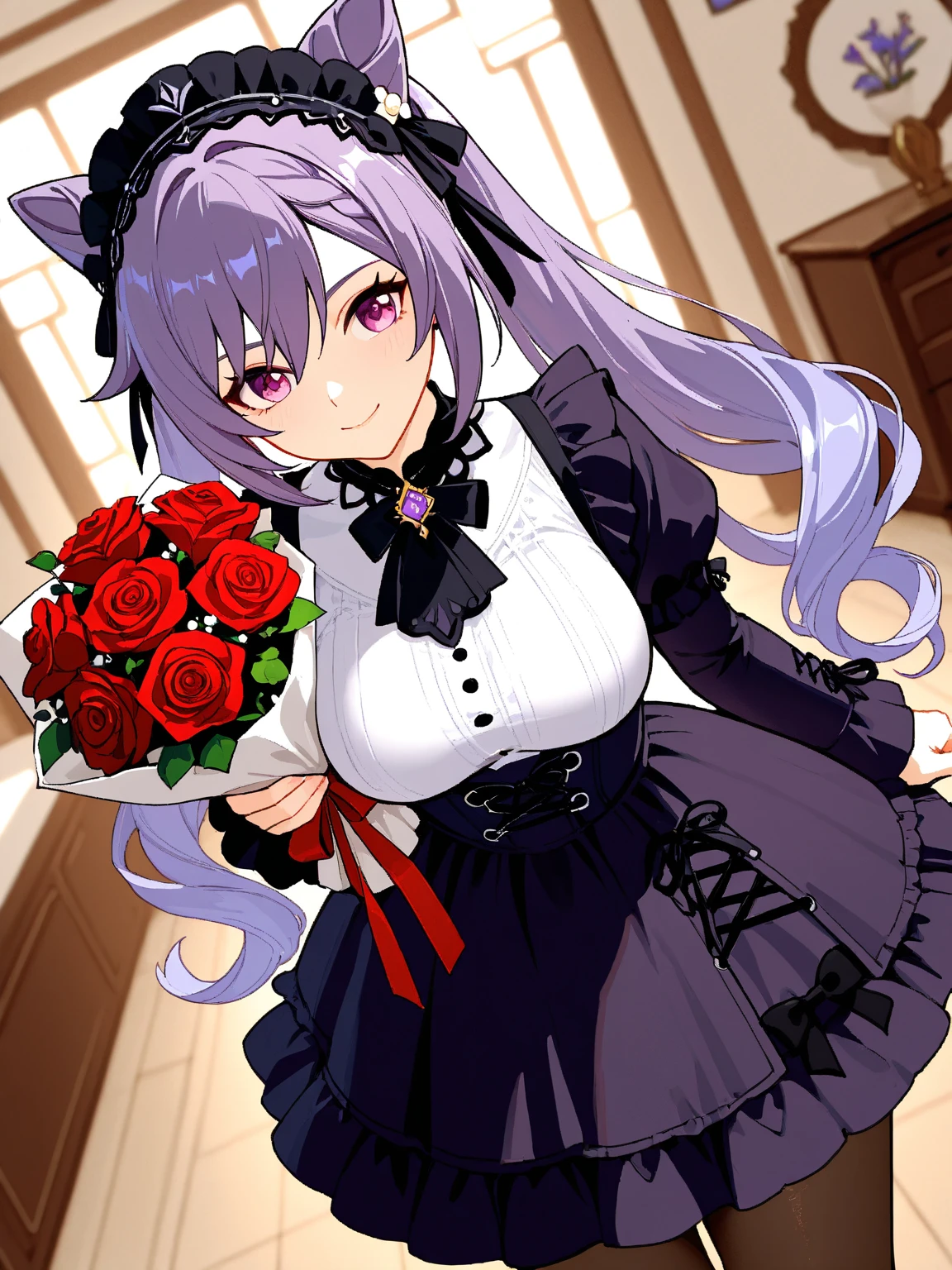 vampires. Eyes red. dark purple hair. medium breasts. medium hip. White noble dress.