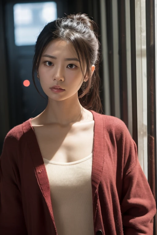 best quality, face focus, soft light, ultra high res, (photorealistic:1.4), RAW photo,
1japanese girl, solo, cute, (pupil, lights in the eyes),  detailed beautiful face, (small chest),(high resolution detail of human skin texture),
(long hair),
indoor,
Damask Shirt Dress,
(portrait)