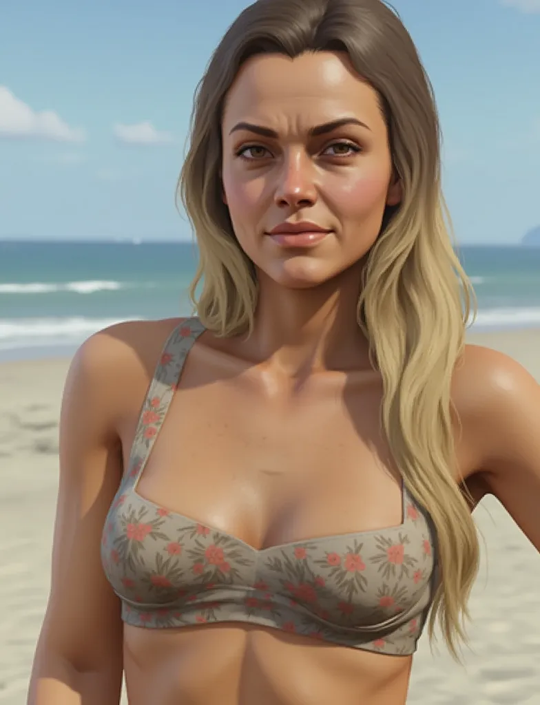 Mod para GTA V: "Samantha Summers - The Beach Queen"
Character description:

Name: Samantha Summers
Edad: 30 years Physical Description: Samantha is a Caucasian woman with golden blonde hair and bright blue eyes.. He has an athletic and toned figure due to his passion for water sports and fitness. Usually dresses casually and comfortably, suitable for the beach environment.
Personality: Samantha is outgoing, fun and adrenaline lover. He enjoys the outdoors and has a passion for water sports such as surfing and diving..