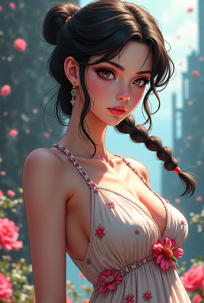 Divide Ratio : 1,1,1 Base Ratio : (a girl in a garden:1.22),((European fashion supermodel),(high quality:1.4),(photo realistic:1.4),(Hyper-realistic:1.4),(sharp focus), (highest resolution),HDR,(the most absurd quality),(masterpiece),(Dramatic lightning:1.3),((excellent dynamic composition, professional camera work: 1.4)),((physically-based rendering flowers in the background:1.3)),BREAK (Increase quality:1.3), (best quality real texture skin:1.35),(best quality texture hair:1.3),((short bright dark hair(bangs swept to the two side), extremely detailed:1.44)),((small head: 1.4)),(slim face),(perfect proportions),(anatomically correct),(perfect female body),(narrow waist),(slim-muscled body:1.23),(Super beautiful face),(realistic face),(highly detailed face), (brown_eyes:1.4), absurd(ultra detailed eyes),(tired and sleepy and satisfied:0.0), eye with a digital rendering, perfect round eyes,finely detailed pupils, detailed lips:1.3, Detailed nose:1.2,BREAK,(pink_makeup:1.15),BREAK,(magenta corset),(white: latex pants), Intricately detailed:1.35),rich colors,(Erotic:1.4),(firm, normal full breasts:1.33),(((Valley exposure underboob:1.48))), relaxed expression,(dainty jewelry),friendly atmosphere,detailed background,subtle shadows,peaceful ambiance,gentle breeze,lush garden,beautiful flowers,delicate features,rosy cheeks,bright and beautiful smile, Hasselblad, 130mm f/4.0
