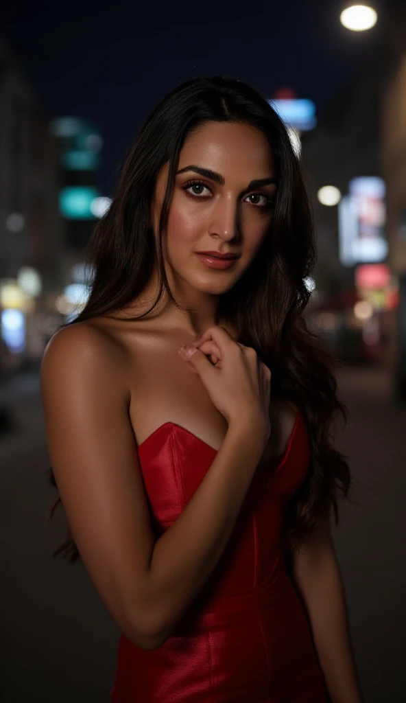 A young Turkish girl at Miami ,retro vibes along with a Ferrari testarossa , enjoying nightscape , near palm trees , wearing khadi brand saree , Mehwish Hayat
