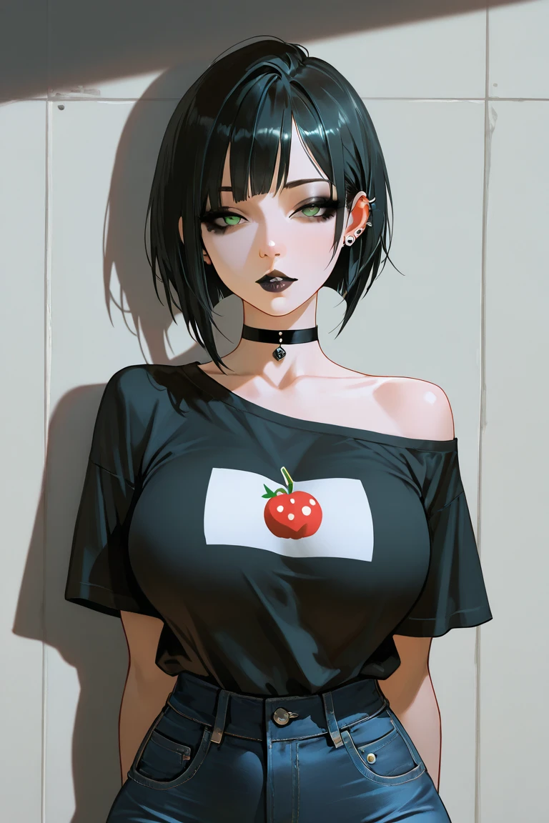 (((Only the strawberry tattoo is colored:1.5, After that, please draw everything in monochrome.))), 1 girl, A beautiful girl in a one-piece sweatshirt with a zipper is looking at me, ((The zipper on the sweatshirt is pulled all the way down)), (sheの美しい, Deep cleavage is visible), ((She has a strawberry tattoo below her collarbone.)), (I can see my belly button), (Cute like an idol, Baby Face, Black hair undercut short hair, Accurately drawn faces, she&#39;Slim but with large breasts, Healthy Thighs, Wet Skin, Shiny, ((One-piece front zipper sweatshirt with zipper open all the way to the bottom)), Defending honor, In the indoor swimming pool, Anatomically correct, Accurate Fingers, Accurate limbs