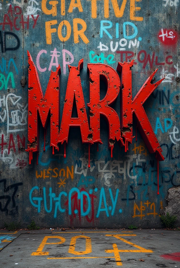 Gros Titre UNK dans un mur rempli de graffitis
