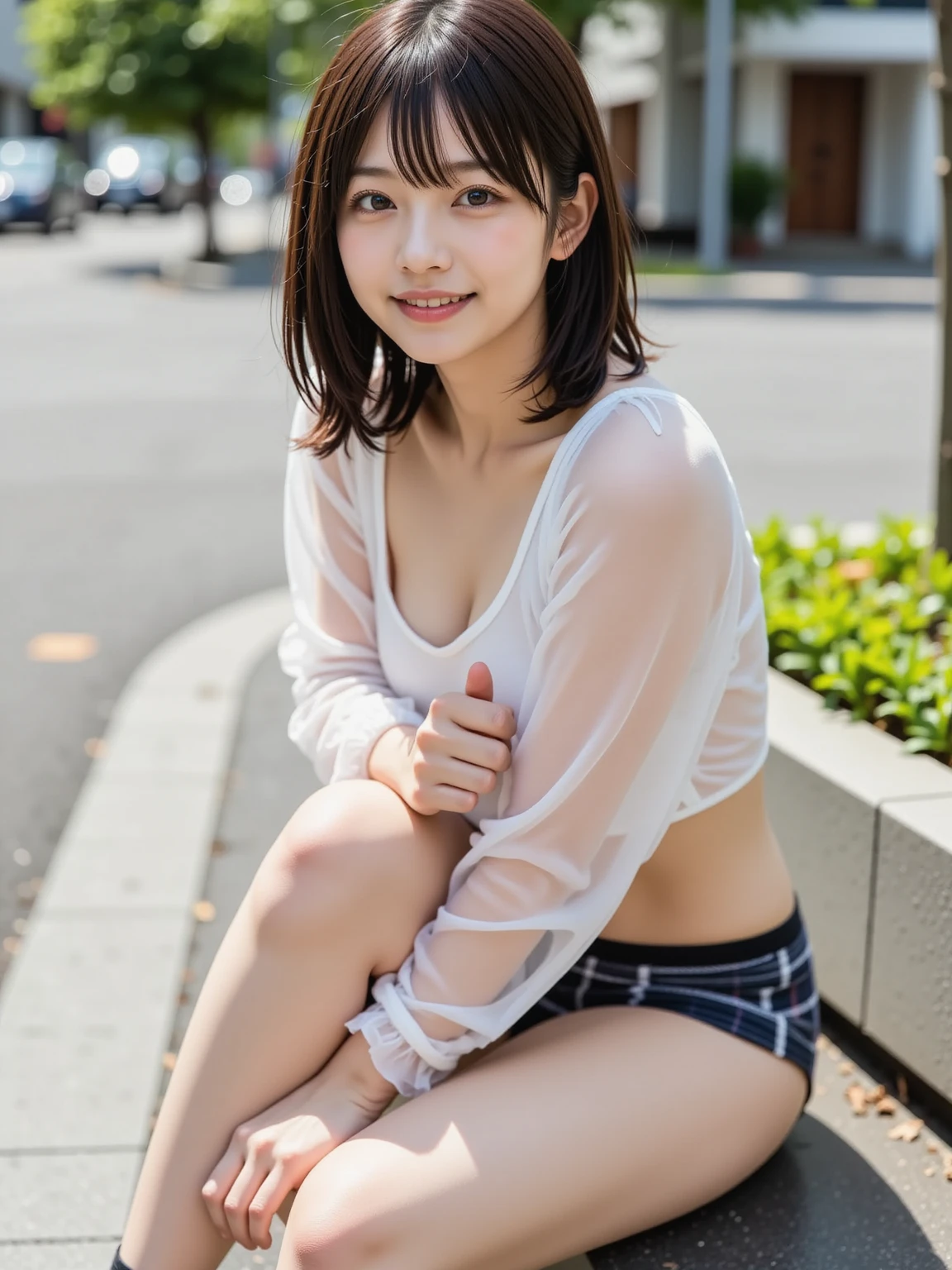 laughter、I can see white panties:1.5、short side waves、