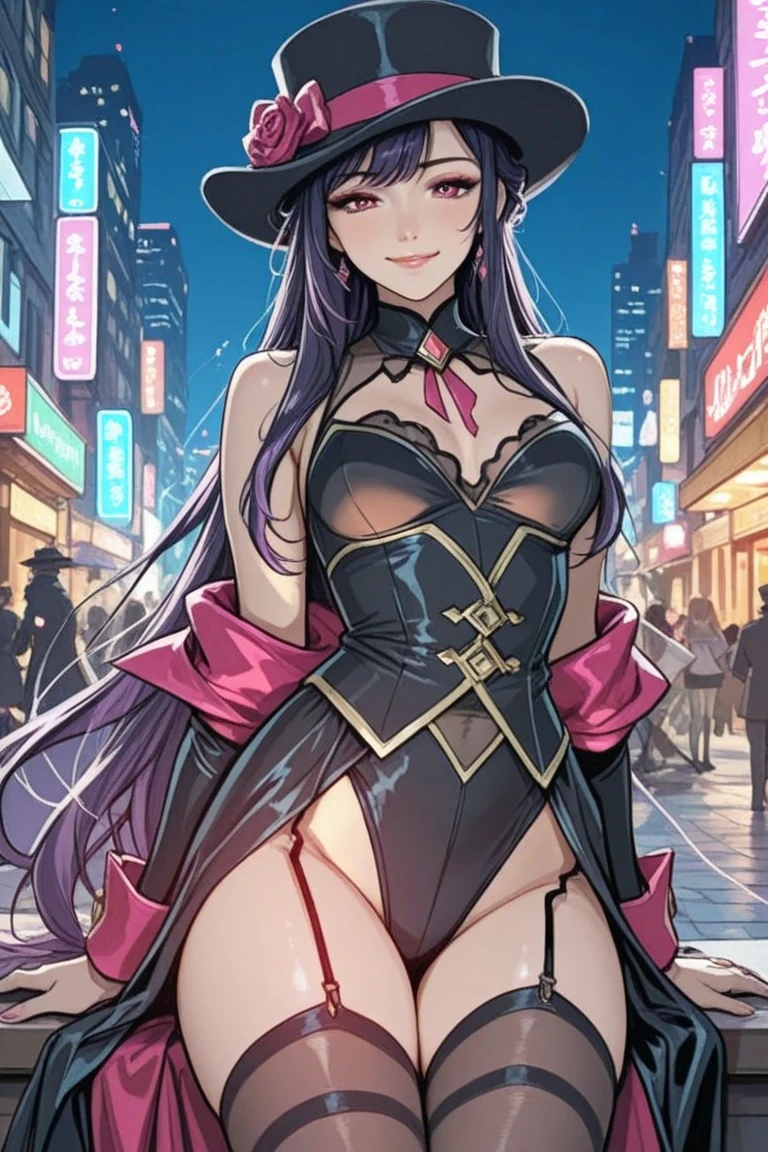 monamegistus, mona, blue eyes, hair between eyes, twintails, very long hair, purple hair, hat, (small breast:1.2), witch hat,
BREAK
BREAK outdoors, city,
BREAK looking at viewer,
BREAK (masterpiece:1.2), best quality, high resolution, unity 8k wallpaper, (illustration:0.8), (beautiful detailed eyes:1.6), extremely detailed face, perfect lighting, extremely detailed CG, (perfect hands, perfect anatomy),, leggings, yoga pants, black leggings