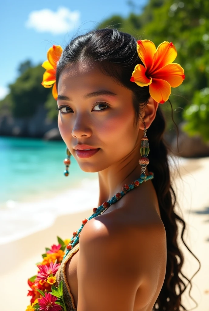 arafed naked woman with long black hair with yellow high lights and artistic symmetrical paint fully covering breasts, standing at the beach, flowing black hair, with black hair with yellow high lights, photo of a beautiful woman, long flowing black hair, pink golden hour, curly pink hair, beautiful young asian woman, beautiful asian woman, wild ginger hair, pink wispy hair, light pink hair, a young asian woman, an asian woman, infp young woman, Full body photo of a 22-year-old french girl in RAW UHD format (Black-eyed woman) Walk down the beach, Details (textures! , Hair! , glistering, Color!! , imperfections: 1.1), highly detailed glossy eyes (looking at the camera), DSLR Lighting, SLR camera, Ultra-Quality, sharpness, Depth of field, Film grain (beach), Fujifilm XT3, Crystal clear, Frame Center, beatiful face, sharp-focus, , sun light, ( lit), day time, (open sky), Complex eye details, nsfw, , (((smiling))), beautiful face, (((beautiful detailed symmetrical artistic body paint))), (((very small breasts fully covered with symmetrical yellow paint paint))), (((breasts covered in blue paint))) discrete yellow nipples