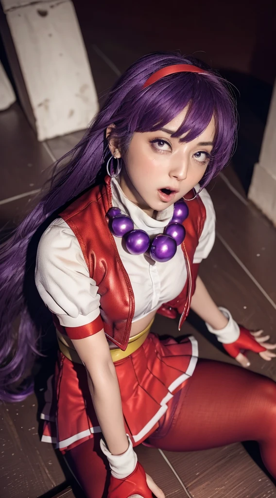Araffe vestida con falda corta y zapatos rojos agachada., Misato Katsuragi, The anime girl is crouching, Anime Girl Cosplay, Anime de cosplay, shalltear from overlord, Ayaka Cosplay, posing as a jojo character, cosplay, Gama Murata y Artgerm, Yuri Misaki, seductora chica de anime