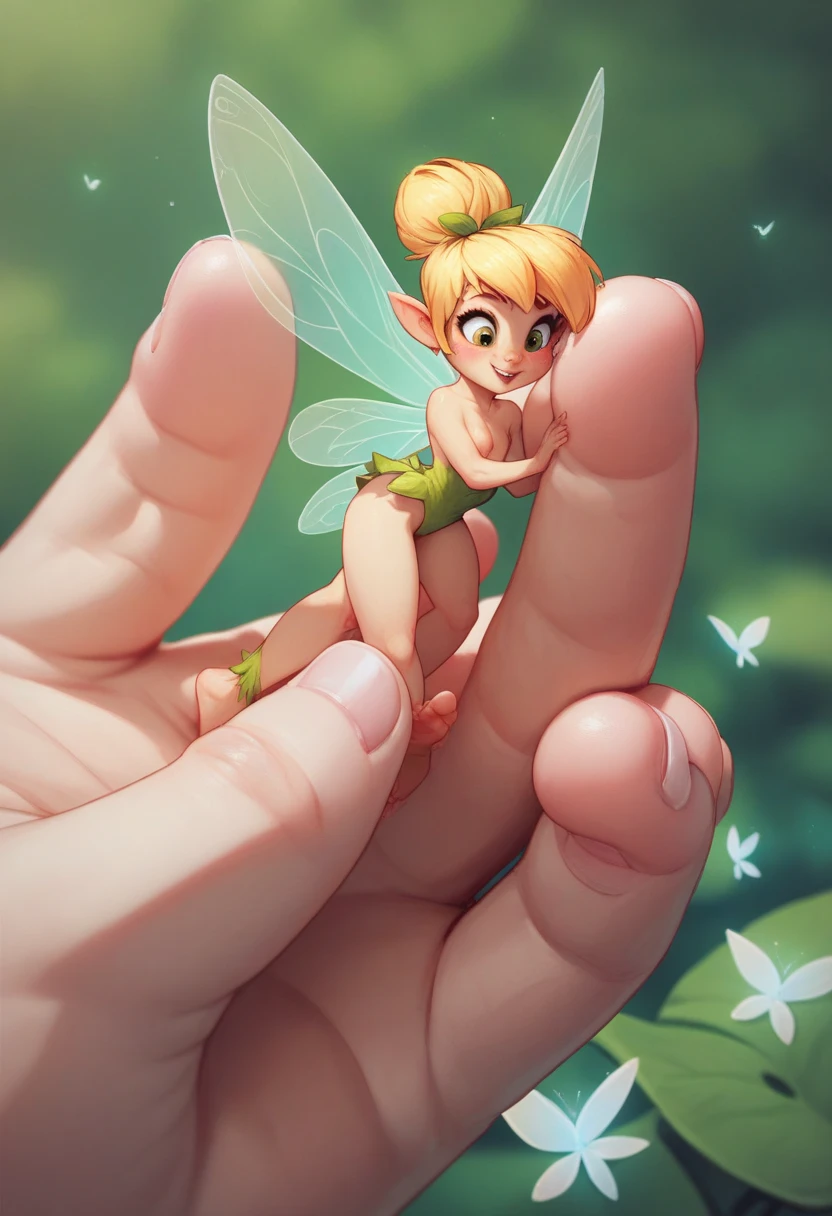 score_9, score_8_up, score_7_up, tiny fairy, very small girl, size difference, little girl, 1girl, cute, long hair, adult, kneeling on grass, hug,