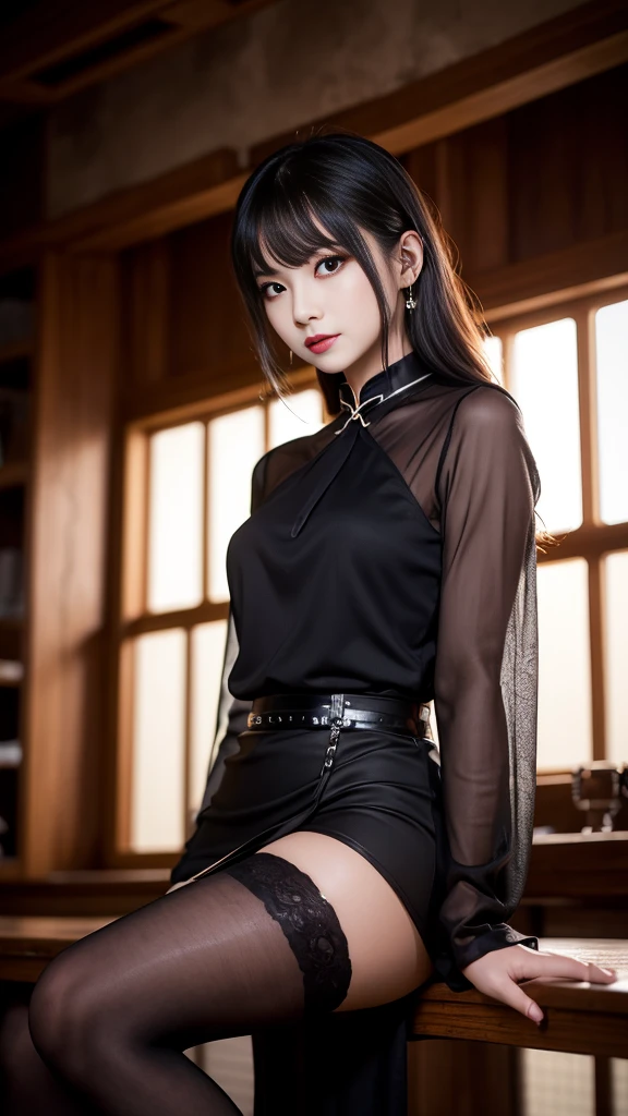 ulzzang -6500-v1.1, (Raw photo:1.2), (Photorealsitic),  (Real:1.4), ((FULL BODYSHOT:1.6))、Girl lying in bed, (wearing japanese school uniform:1.3). (Ultra-realistic pantyhose:1.2), Schoolgirl Uniform、huge filesize, hight resolution, ighly detailed, top-quality, [​masterpiece:1.6], illustratio, ighly detailed, nffsw, finely detail, top-quality, 8k wallpaper, Cinematographic lighting, cute droopy eyes beautiful big eyes、Pieckfinger, ((masutepiece)), Best Quality, 1girl in, 17 age, eye shadow, realistic skin textures、shinny skin、Exposed thighs!!! , make - up、