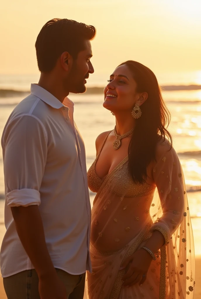 Skyline, beach view, sunrise, indian telugu couple watching
