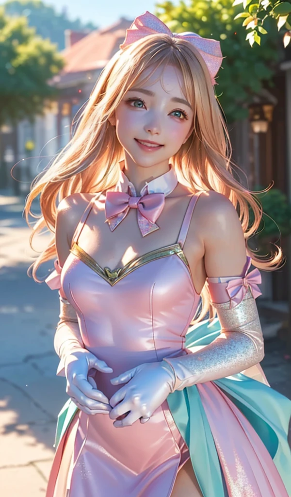masterpiece, best quality, extremely detailed CG unity 8k wallpaper, ,, ,(Upper Body head close-up shot of a beautiful girl), Wendy, Long straight blonde hair,((Mckenna Grace)), (((flat chest))),((pink-Cyan))golden ((Glittering Maid Dress,Bunny Ear Headgear ,glove,Bow-tie,zettai ryouiki)), (()),(),(()),,(()) ,(((fleeing))), (Blush), oil skin ,(),, () (()),,(seductive smile),,,, ,, (Wonderland),,(),,pretty fac, key art, award winning, intricate detail realism hdr, by (ruan jia and artgerm and range murata), Photorealism, Hyperrealism, ultra realistic, dramatic light, intense shadows, gorgeous view,depth of field