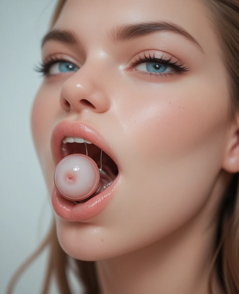 A luscious paintings captures a vibrant colorful moment Featuring A blonde-curvy girl. 18yo, curvy girl, natural-makeup, (freckles, blushing), puffy lips(bold pink-lips), porcelain skin(very pale skin), large sagging breasts, wide hips. Her gold-blonde-hair is straight(top ponytails).
She is capturing attention in lush green surroundings, Dressed in a strapless attire(backless, accents her large sagging bust),and a studded-choker. Pout face expression, she is holding a plastic bag with a shiny sticky-sweet slime(glowing sticky slime). Ethereal atmosphere, The fine art style, attention to details and creates a narrative that's enchanting and delightful. watching the rain pour. A backlighting highlighting her pale skin and the delicate details of her lingerie, ((Second Exposure: An overlay of a skulls sticker stickers over the image)).