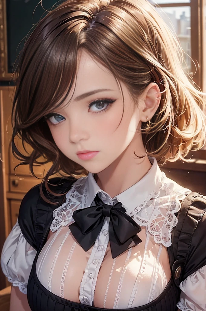 Ariana Grande, french maid sexy clothes , character portrait, 4 9 9 0 s, short hair, intricate, elegant, highly detailed, digital painting, artstation, concept art, smooth, sharp focus, illustration, art by wlop, charlie bowater and alexandra fomina