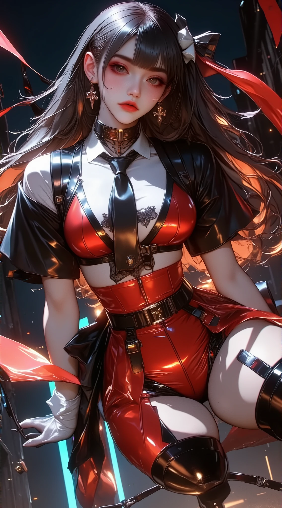 Exoskeleton mech,afofuturism,Gold and red theme style,Love Coco style,offcial art,Unity 8k wallpaper,Hyper-detailing,Master masterpieces,,Best quality at best,A woman who is,(The is very detailed),(RAW photos,best qualtiy),(Realistis,realisticlying:1.3),High- sharpness,Open Your Mouth Lightly,Ultra detailed complex 3D rendering of the face,Complex mechanical back machine,(highly detailedskin:1.2),(Exposing private parts,:1.1),Beautiful Caucasian Woman,Soft breasts and fair skin(toppless) ,boobgasm,Black color hair,eBlue eyes,long whitr hair,((Clear silk rope miniature bikini)),dynamic angle,Mysterious expressions,fire glow effect,Fantasy background,edge lit,Side brightness,cinematric light,hyper HD,8K,filmgrain,Best shadow,light particules,detailed skin textures,Detailed jewel armor texture,detailed face with,with intricate detail,ultra - detailed,brightly,sturdy,Silver armor,cleavage,Slender abs, Weapons with luminous machinery,Mecha shield,pole,(Beautiful huge mech crown with details)),shinning eyes,long cape,fanciful,,,,,(Realistis),exposed breasts, crop top, small nipples, perfect figure