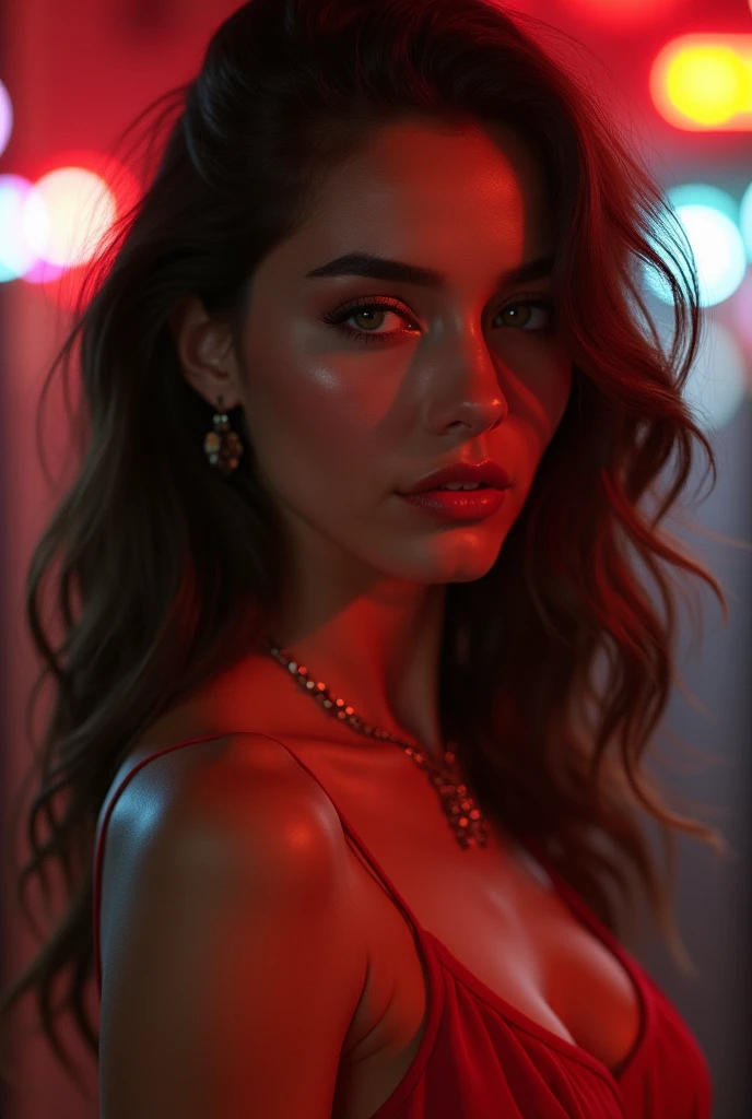 arafed femme pleinement , fille sexy aux yeux marrons, Ultra réaliste, minutieusement détaillé, Portrait Sophie Mudd, cheveux bruns et grands yeux, Photo d’une femme debout dans le club, violette myers, sans maquillage, maquillage naturel, regarder directement la caméra, visage avec artgram, maquillage subtil, poitrine de grande taille seins vers l’extérieur