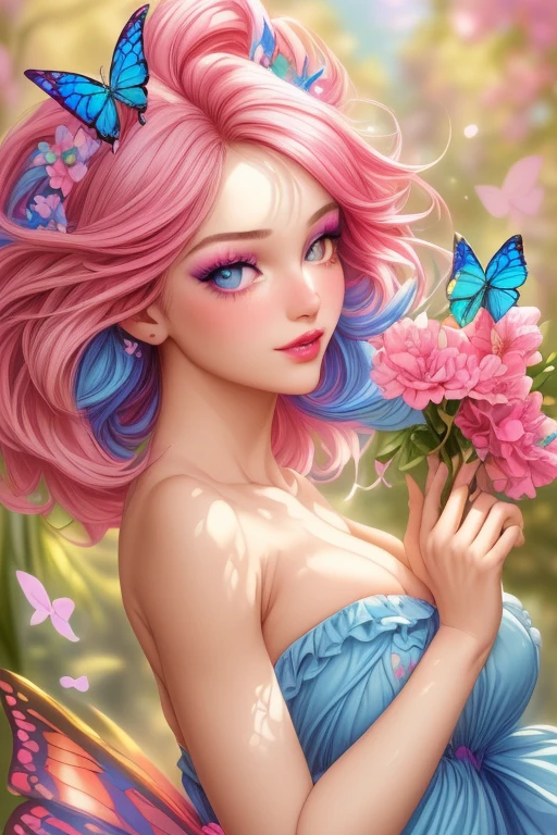 a woman in boheme chic outfit adorned with flowers, vibrant colors, anime-inspired, soft pastels, brush strokes, ethereal, digital painting, beautiful and intricate patterns, delicate curls, rainbows, playful, stylish, high contrast, striking shadows, fantastical elements, modern twist, retro vibes, lively and energetic, surrealistic elements, kaleidoscopic patterns, dreamlike atmosphere, whimsical, effervescent, contemporary flair, eye-catching details, magical ambiance, lively, youthful, pop-art influences, immersive depth. --auto --s2