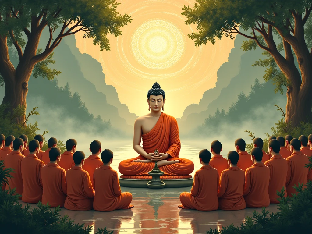 buddhas sitting under a tree in a meditation position, buddhism, buddhist, on path to enlightenment, hindu stages of meditation, on the path to enlightenment, enlightenment, samsara, the buddha, buddha, the bodhi tree at sunset, karma sutra, sri lanka, buddhist art, spiritual enlightenment, monk meditate, meditation, yellow robes, buddhist monk meditating