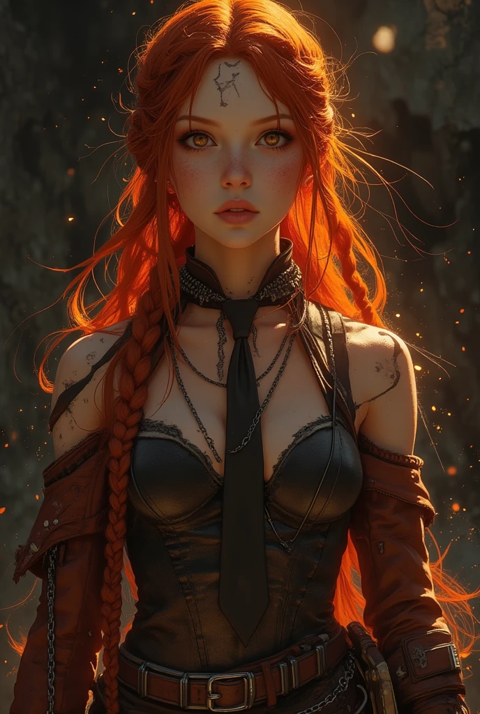 ((plano general, body completo:1.4)), ((pay attention beautiful woman high fashion professional model:1.6, colores aorangedo, green, yellows ,Beautiful ornaments:1.5)) , The eyes, dark and torn, ((only 1 dark and malevolent woman from the underworld evil smile, squinted eyes:1.3)), body,hermoso body musculoso, fierce expression, holding a gun, (colors in your clothes, warm, orange, yellow, violet: 1.3), standing in a desolate field, dramatic lighting, intense shadows, sandy texture , high contrast, vibrant colors, dynamic pose, powerful posture, rough background, explosive atmosphere, dystopian theme, surreal elements, digitally painted illustration, high definition resolution, intricate details, dramatic composition, avant-garde and chaotic brushstrokes, Gothic style, intense emotions, Scale epic, raw and gritty feeling, Captivating and provocative works of art....