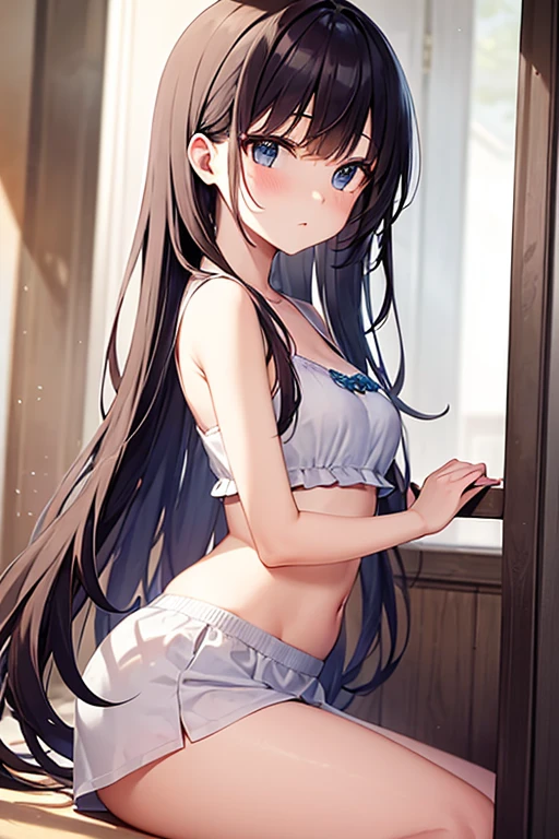 girl,long hair,medium-length layered hair,brown hair,brown eyes,medium tits,paizure