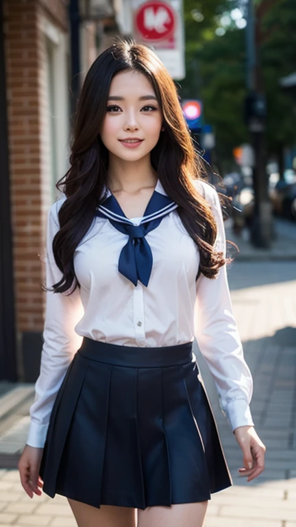 resolution, 1 girl, looking at the viewer,young beautiful japanese woman, super cute face, gorgeous appearance, big breasts,long bob hair,smile,(school uniform:1.3),beautiful eyes,(It's windy:1.3), Walking down a crowded street with a smile,glossy lips, double eyelids in both eyes, natural makeup, long eyelashes, Shiny and smooth light brown long bob hair, asymmetrical bangs, shiny skin, center image, High resolution, high detail, detailed hairstyle, detailed face, great movie lighting, octane rendering, lively, surreal, perfect limbs, perfect anatomy, Spreading hair、Slender beauty:1.4、((saggy breasts:1.4))、Breast exposed、slim abs、Narrow waist、(smile:1.2) 、(pleated mini skirt、Lift up the hem of your skirt:1.2))、Slender and long beautiful legs、Open your feet wide、(Sheer black stockings:1.2)、(lace panties:1.2、Beautiful pussy exposed、Kupaa、pussy creampie、pubic hair:1.1)、(from below:1.2)、Backlight、