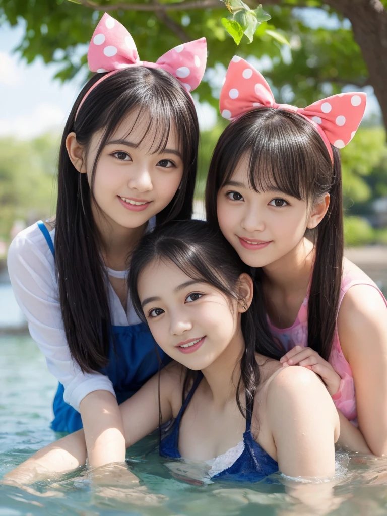 High quality、、Very cute、3 girls、Soaking in a hot spring、Have fun