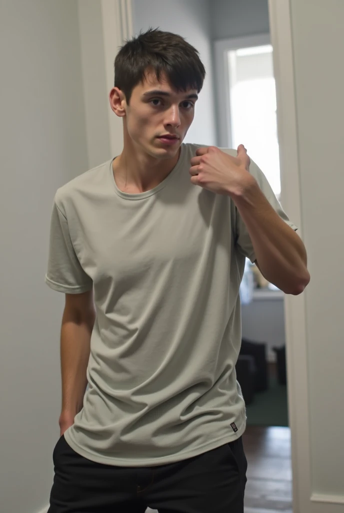 A beautiful young male twink, cute, with black hair and a face with makeup, wearing a bright white long-sleeved shirt and aqua blue pants, and he is in his office, and behind him is a blackboard on which is written the shape of the brain and its anatomy, and nuclear energy comes out of it, and he has a face with makeup and and. His eyes have dark circles under them as he sits studying with a huge medical book on surgery