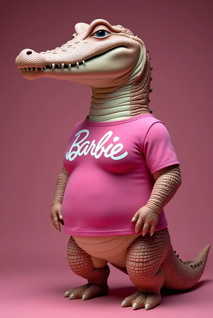 Cute pink dinosaur wearing a taut shirt,(No humans),E7E48U，Large Breasts