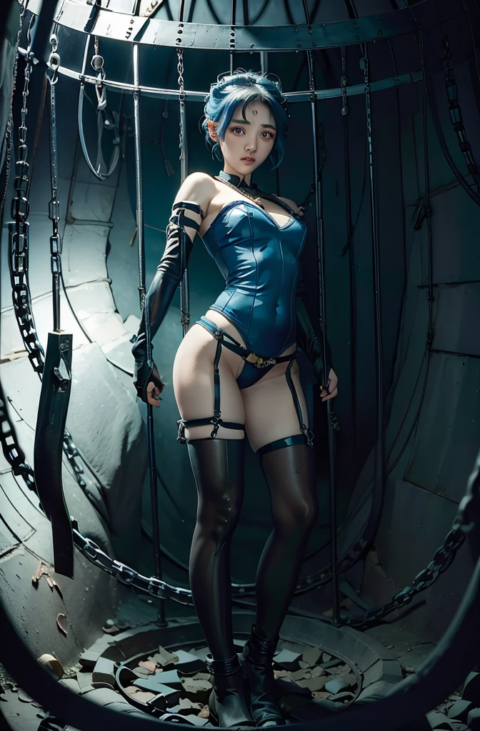 ,((Dressed in a see-through costume of a superheroine)),(, No bra)), Wet crotch, Wet thighs, Beautiful girl with accentuated slender abs: 1.4, (((nipple tips protruding, areola is protruding, The shape of the pubic region is clearly visible)), sixpack abs: 1.4, Bust Botox, Photo, Sharpness, Unique 850 4, Koda850 k portrait camera, F1.6 shots, Ultra-realistic textures, Spectacular light textures, Cinestil 800 Fashion Mechanics, (futuristic sci-fi battle fashion: 1.1), (tied perfectly by chain), Restraint, Slaves, collars, ((wide prison with sunlight)), Dark fantasy, Realistic material details, extreme hight detail, Ultra-realistic materials ((Torn costume))), Wet, Cloudy, (Chained)), ((big emphasized by chains)), ((chains digging into crotch)), ( (Collar)), (, No bra), shredded costumes, broken golden shields and battle spears,, White combat gloves, Combat shoulder armor, Realistic, (Bruises, ripped clothing, skimpy clothing, Blood: 1.3), Torn Cape, Torn pantyhose, Long legs, ((iron pipe in the crotch)), Metallic shackles and fetters, ((chains hung from heaven)), Wet crotch is clearly visible, Swarovski's sword and the anatomy beneath his feet, squatting on the ground,Finger repair,Five fingers,(futuristic sci-fi battle fashion, Torn mesh stockings),