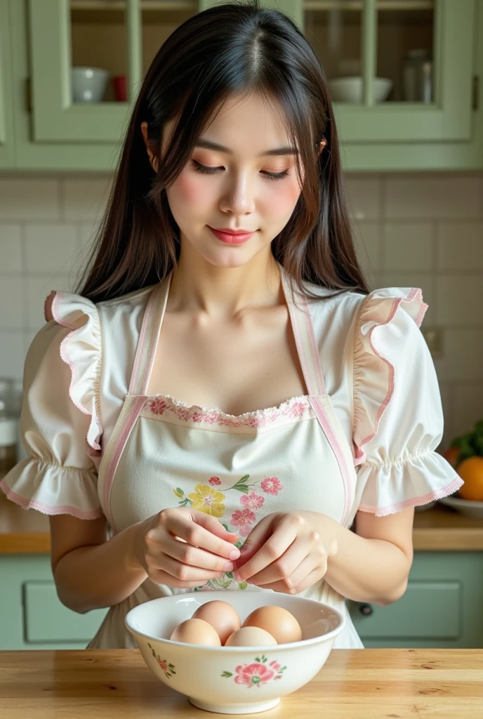 One female, Mr.々Hair style,, big ,Large Breasts,Plump,Sunburn,good,Firm, round, huge breasts,
古びた宿屋の温かい雰囲気の中看板娘が笑顔でお客Mr.を迎える,She wears a simple, practical dress with a brightly colored apron.,The dress has lace decoration on the chest and stylish embroidery on the sleeves.,Hair is simply tied up and decorated with a hairband or ribbon.,Her facial expression is friendly and conveys a warm welcome to visitors.,
The pose is of the character standing behind a counter, holding a tray of drinks and snacks.,もう一方の手でお客Mr.に向かって笑顔で挨拶をしており背景には暖炉や木製の家具手作りの装飾が施された宿屋の内部が広がっている,