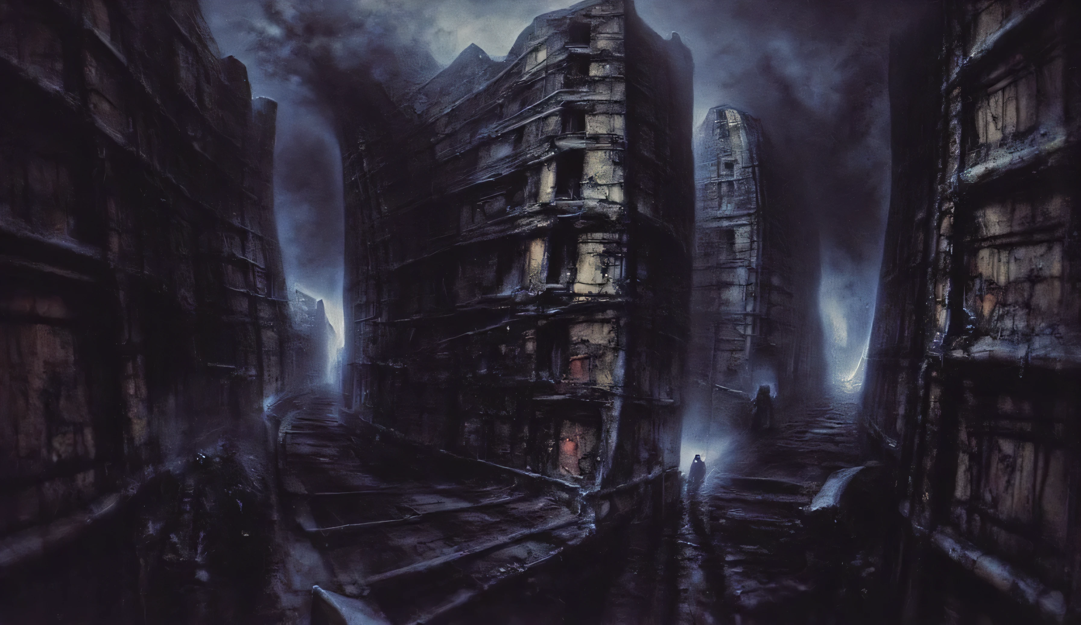 a dark city of s, black sludge. The city is underground. the horror.