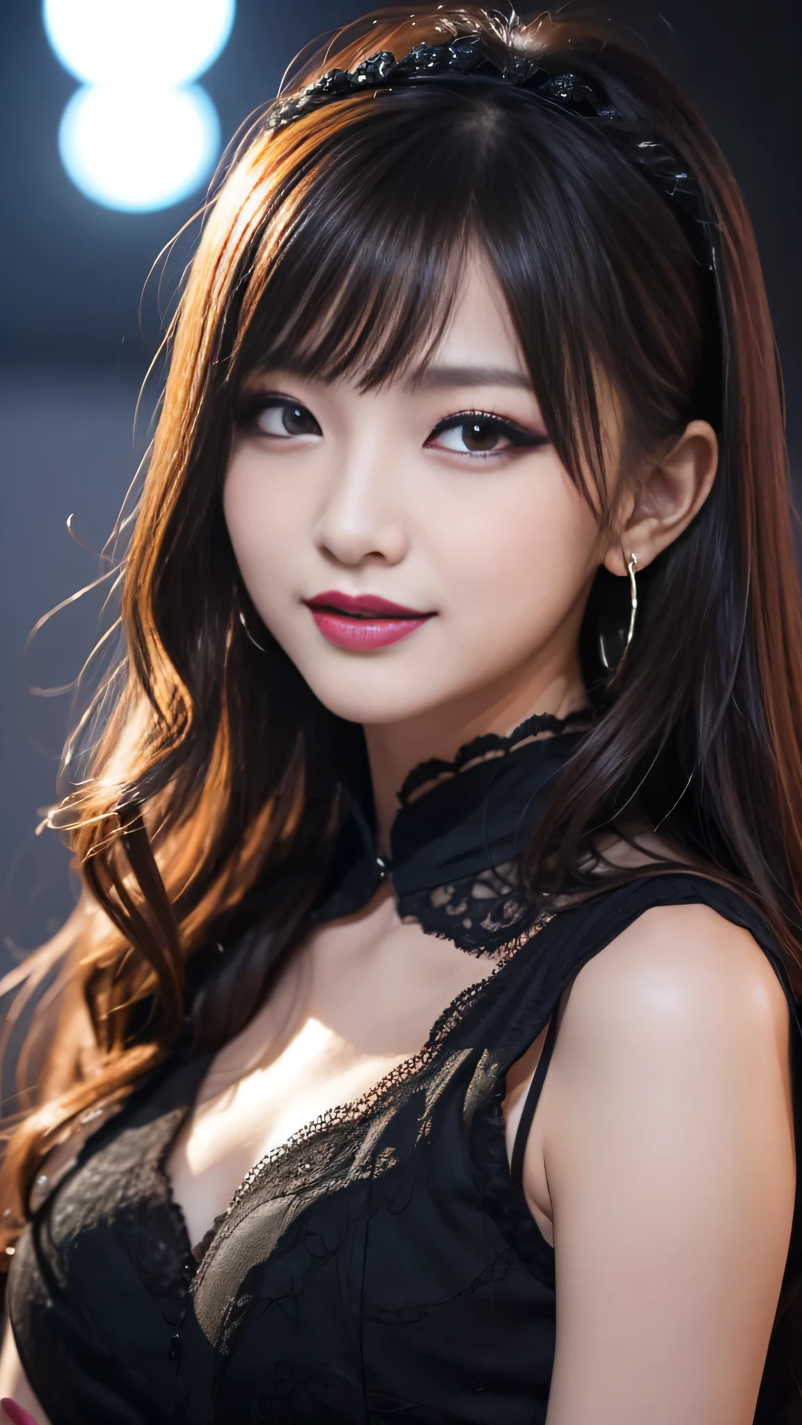 tra-detailed、Japanese、attractive beauty、seductive adult woman、pretty woman、piercing eyes、cool girl、wavy hair、swept bangs、Long Black and Gold Cheongsam、midi dress、Evil cadres、evil depravity、brainwash、mind control、lipstick、lip gloss、dark makeup、smirk、whisper in your ear、Evil expression、evil、hollow eyes,half-closed eyes、empty eyes、evil、church at night、vampire、succubus、vampire、Swear allegiance、sexy pose、hair ornaments、
