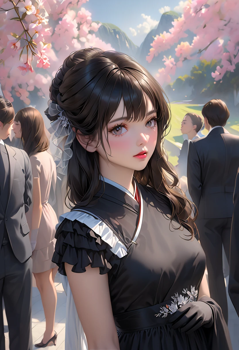 8k,Ephemeral beauty,Very delicate and beautiful,Beautiful and realistic skin,,Long black hair、Tied-up hair,Beautiful Eyes,good,Beautiful night sky、Police Officer、handcuffs、Police Officerの帽子被っている